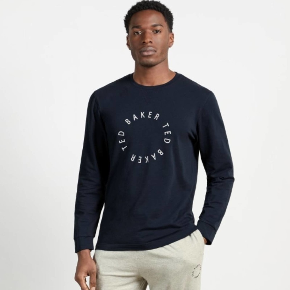 TED BAKER LONDON Graphic Branded Long Sleeve Shirt Casual Loungewear Navy M